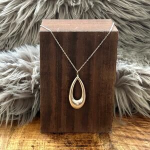 Vintage Sterling Silver Open Teardrop Pendant Necklace Modernist 70s